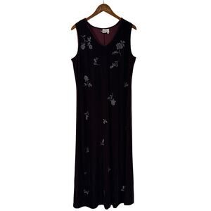 Together! Velour Red Sleeveless Dress Floral Vintage Whimsy Goth Size 16